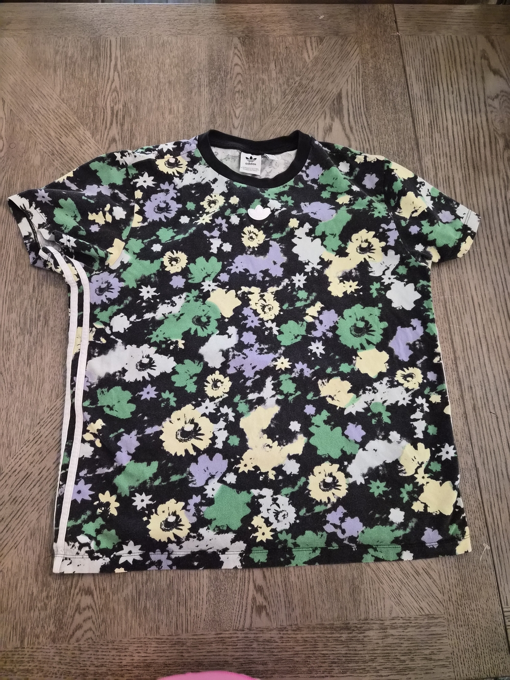 adidas Black Floral Short Sleeve Tee with Pastel Accents